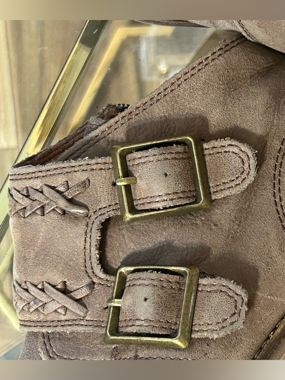 Lucky Brand Taupe Leather Double-Buckle Monk Strap Ankle Booties Size 8.5 - Picture 8 of 16